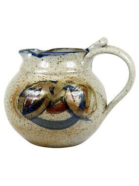 Crosshatch Clay Signed Stoneware Pitcher 1980s New Mexico Studio Pottery